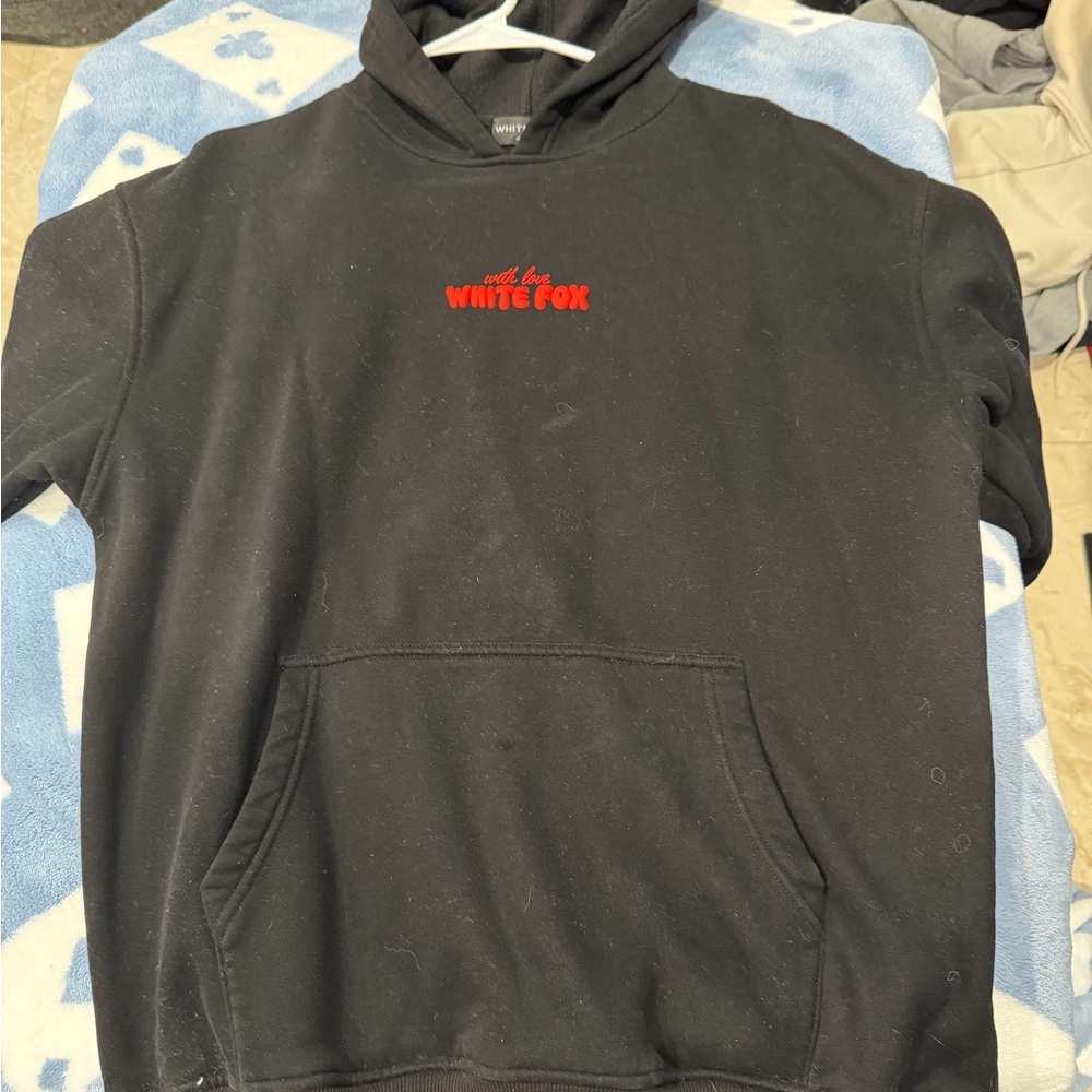 White Fox Boutique Black Hoodie with Red Logo